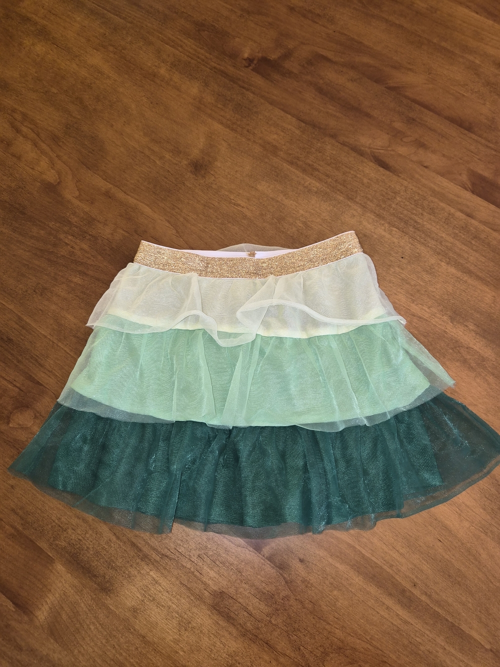 Layered Green Tulle Skirt with Gold Sparkle Waistband 5T